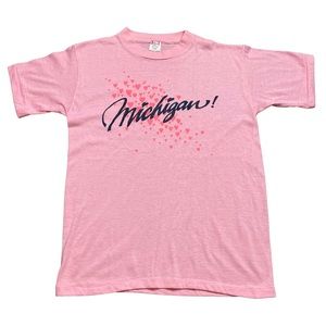 Vintage 80s State of Michigan T Shirt Hearts Pink